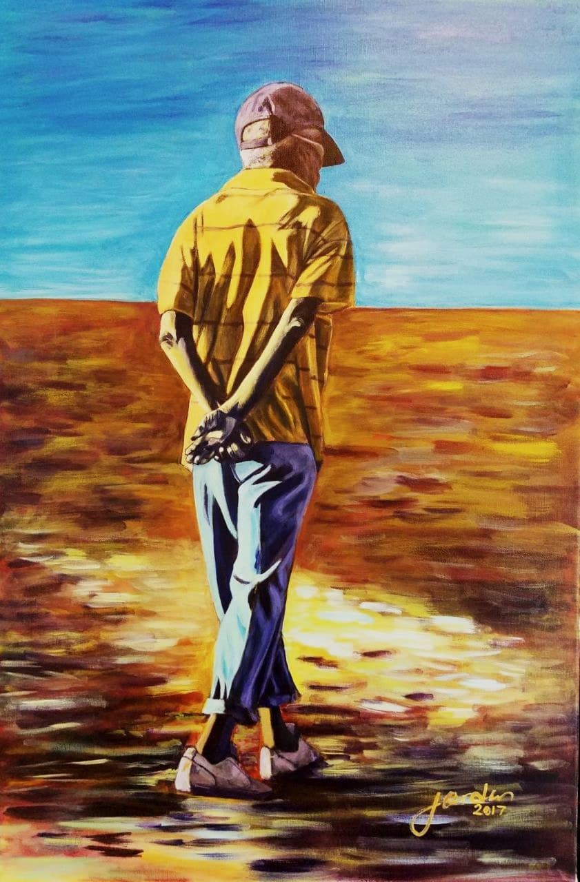Contemplation, Oil + Chalkline on Canvas by Gavin Jordan